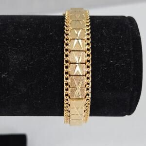 Vintage Diamond Cut Gold Toned Flex Box Link Edged Bracelet 7"